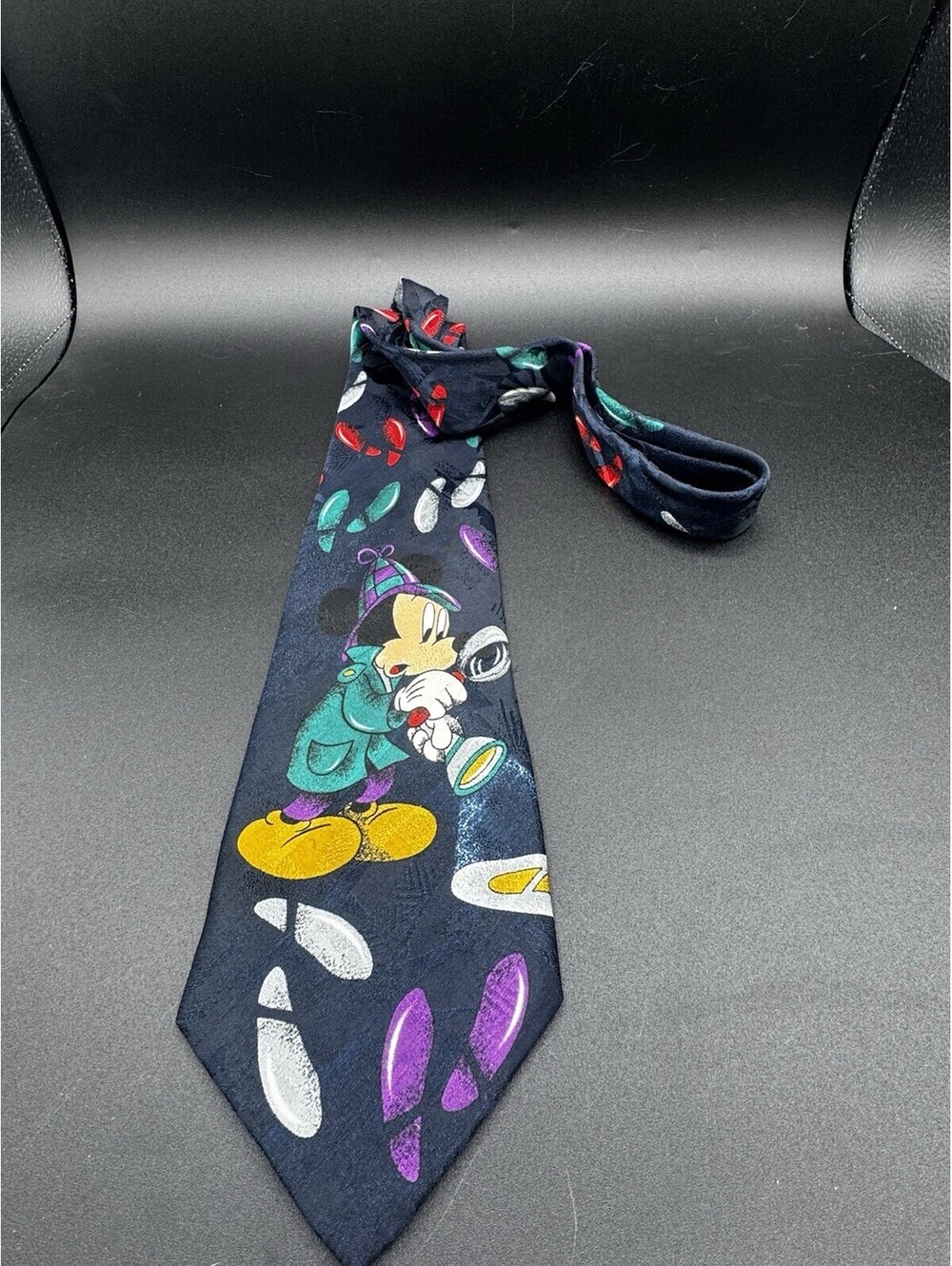 Vintage Mickey Unlimited Detective Mickey Tie Disney Necktie Made In Italy.